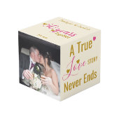 Goud 50 jaar jubileum roze foto kubus (Voorkant hoekig)