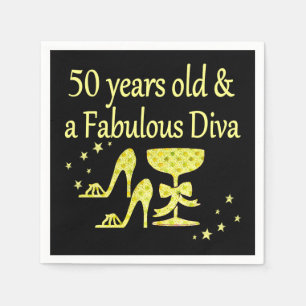 GOUD 50 JAAR OUD EN EEN FANTASTISCHE DIVA VERJAARD SERVETTEN