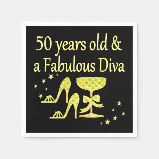 GOUD 50 JAAR OUD EN EEN FANTASTISCHE DIVA VERJAARD SERVETTEN (Voorkant)