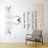 Goud 50-jarig jubileum witte zwanen in liefde wandkleed (In Situ (horizontaal))