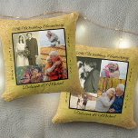 Goud 50e bruiloft Jubileum 8 Fotocollage Kussen<br><div class="desc">Creëer je eigen 50ste bruiloft Jubileum dubbelzijdig kussen met 8 van je favoriete foto's van de afgelopen 50 jaar. Dit elegante, moderne ontwerp is goud en zwart met een glitter en textuur effect. Uw foto's zijn geplaatst in een zwarte rand en omlijst met zwarte typografie, die u kunt personaliseren met...</div>