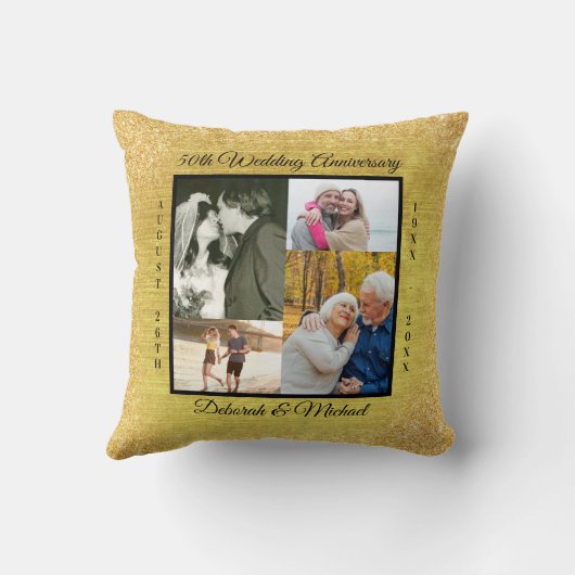 Goud 50e bruiloft Jubileum 8 Fotocollage Kussen (Achterkant)