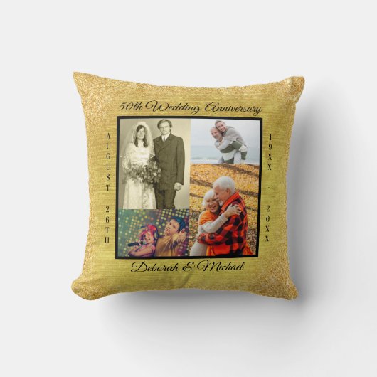 Goud 50e bruiloft Jubileum 8 Fotocollage Kussen (Voorkant)