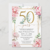 Goud 50e bruiloft Jubileum roze pioen Kaart (Voorkant)