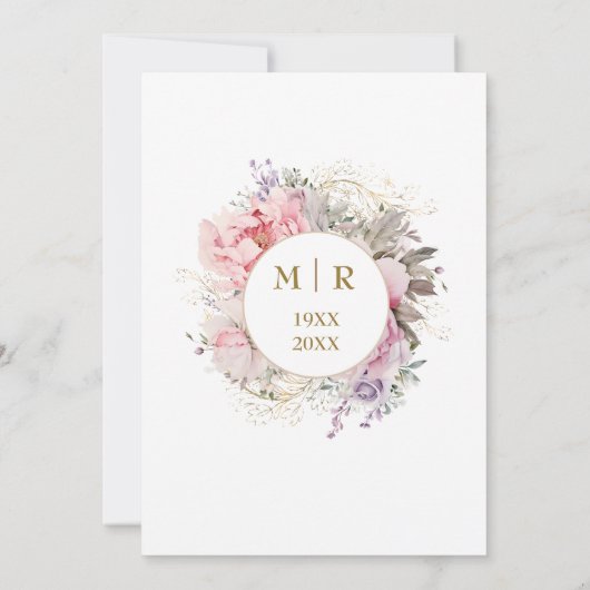 Goud 50e bruiloft Jubileum roze pioen Kaart (Achterkant)