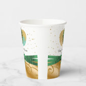 Goud 50e verjaardag, Groen Zijde Lint, Ballonnen Papieren Bekers (Links)