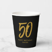 Goud 50e verjaardagsfeestje gepersonaliseerd papieren bekers (Voorkant)