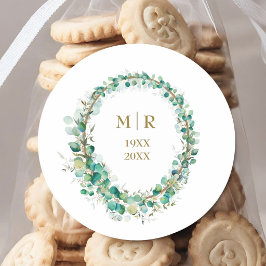 Goud 50ste Huwelijksjubileum Eucalyptus Ronde Sticker