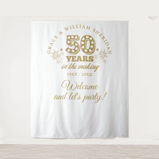Goud 50ste verjaardag foto-attribuut in wording wandkleed (Voorkant)
