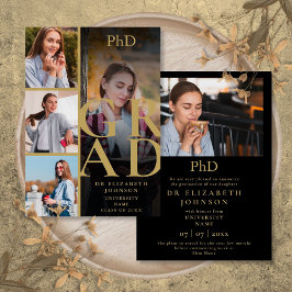 Goud 5 Foto PhD-diploma Afstudeeraankondiging Kaart