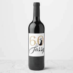 Goud 60 en Sassy Verjaardagsfeest Aangepaste Naam Wijn Etiket