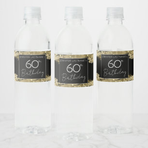 Goud 60e verjaardag op het etiket op de waterflaco