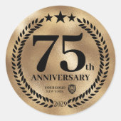 Goud 75e Jubileum Business Logo Herdenking Ronde Sticker (Voorkant)