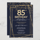 Goud 85e verjaardagsfeestje Blauw Goud Uitnodiging (Voorkant / Achterkant)