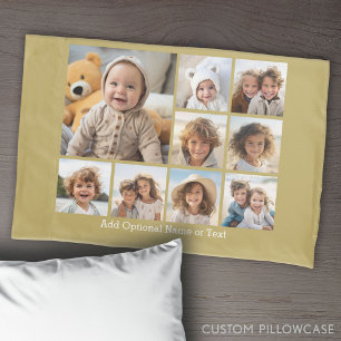 Goud 9 Photo Square Collage - met witte tekst Kussensloop
