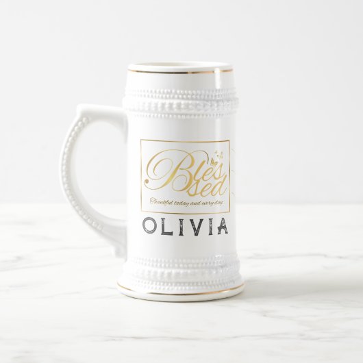 Goud Aangepaste Kalligrafie Naam Thanksgiving Gift Bierpul (Links)