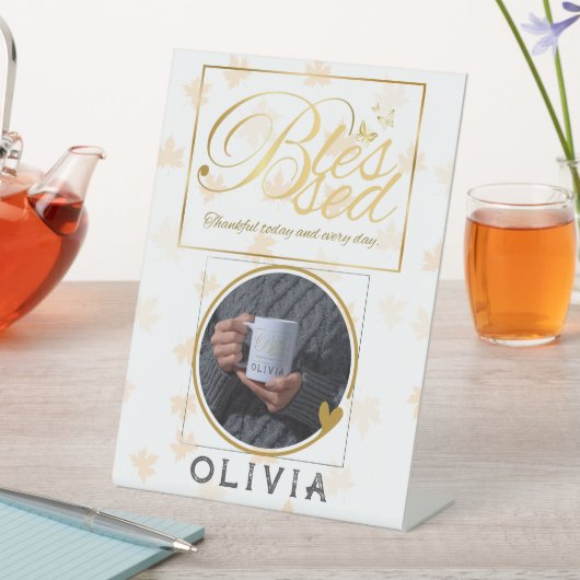 Goud Aangepaste Kalligrafie Naam Thanksgiving Gift Reclamebord Met Voetstuk (Insitu)