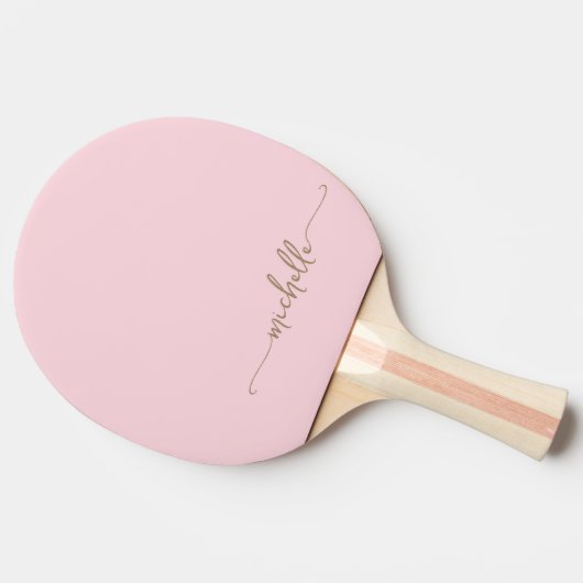 Goud Aangepaste Naam Handtekening Script Blush Roz Tafeltennisbatje (Zijkant)