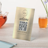 Goud Aangepaste QR Code Menu Tekst Modern Bedrijf Reclamebord Met Voetstuk (Insitu)