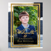 Goud Abstract Blauw Bar Mitswa Foto Welkom Teken Poster (Voorkant)