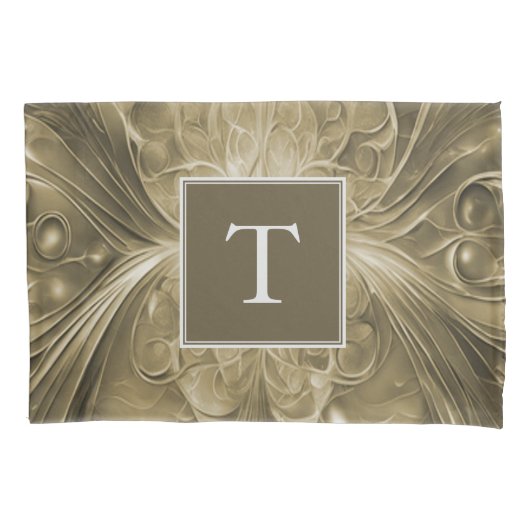 Goud Abstract Bloei Monogram Kussensloop (Voorkant)