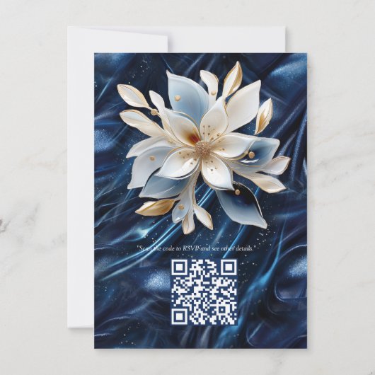 Goud abstract bloemetjes op Simmery Blue Silk Kaart (Achterkant)