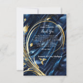 Goud abstract bloemetjes op Simmery Blue Silk RSVP Kaartje (Voorkant)