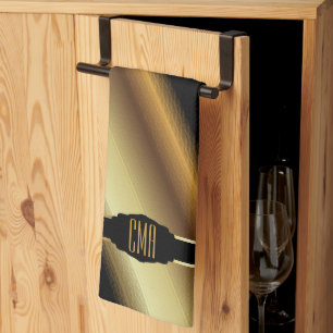 Goud Abstract Diagonaal Strepen Monogram Theedoek