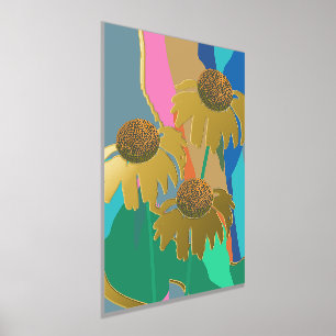 Goud Abstract Echinacea Kone Flower Moderne Folie Afdrukken