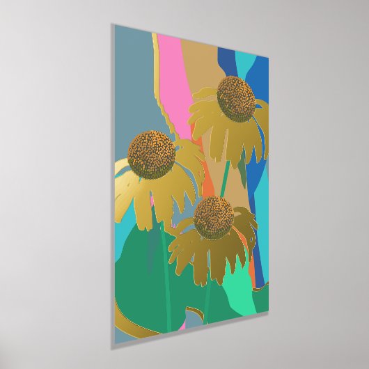 Goud Abstract Echinacea Kone Flower Moderne Folie Afdrukken (Laagn)