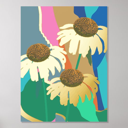 Goud Abstract Echinacea Kone Flower Moderne Folie Afdrukken (Voorkant)