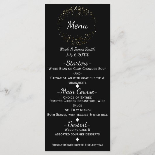 Goud Abstract Glam Schitterende Cirkel Menu Progra (Voorkant)
