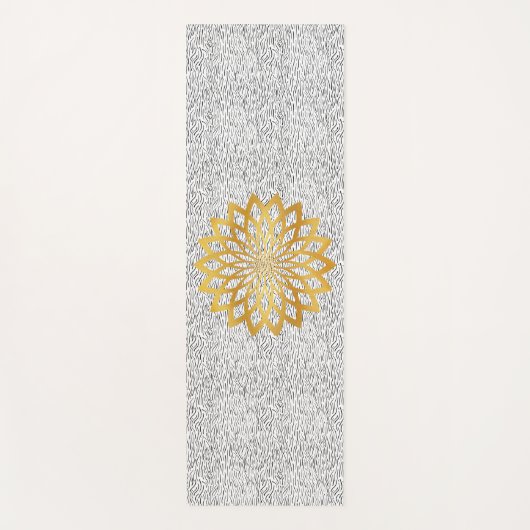 Goud Abstract Lotus Bloem op Zwart Waves Patroon Yogamat (Voorkant)