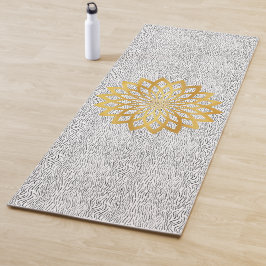Goud Abstract Lotus Bloem op Zwart Waves Patroon Yogamat