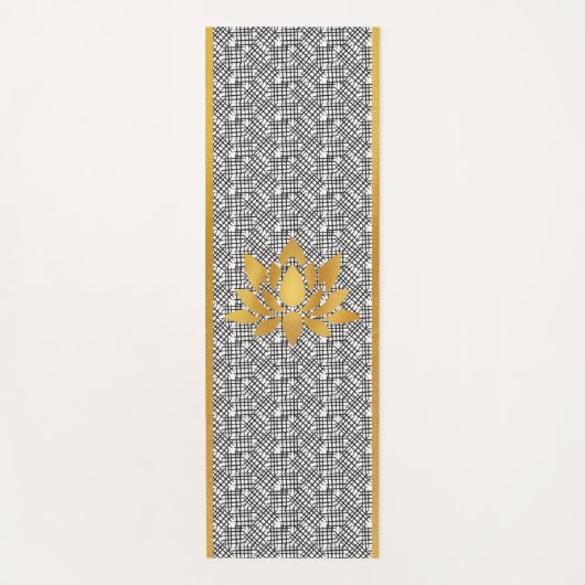 Goud Abstract Lotus Silhouet op Zwart Patroon Yogamat (Voorkant)