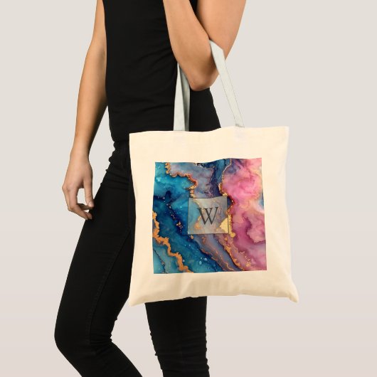 Goud Abstract Modern Monogram Initiaal Tote Bag (Voorkant (product))