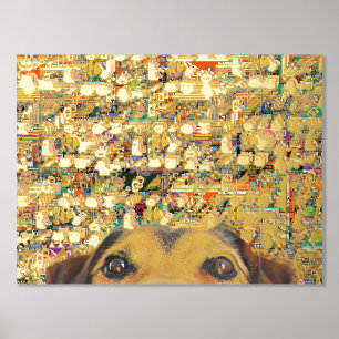 Goud abstract Wazige Pixel Art en Dog Folie Afdrukken