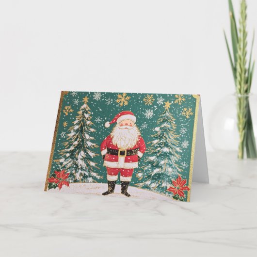 Goud Accent Santa en Snowflakes Ontwerp Kaart (Voorkant)