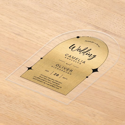 Goud Acryl bruiloft nodigt zwarte tekst modern Acryl Uitnodigingen (Laagn)