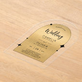 Goud Acryl bruiloft nodigt zwarte tekst modern Uitnodigingen (Laagn)