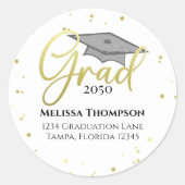 Goud afstudeeradres met kalligrafie ronde sticker (Voorkant)