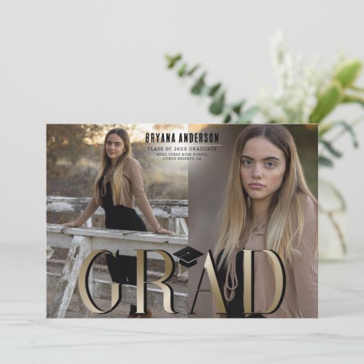 Goud Afstudeerder Afstuderen Foto Afstuderen Kaart (Staand voorkant)