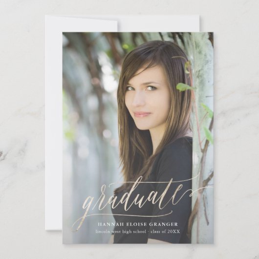 Goud Afstudeerder Gold Script in Faux Folie Afstud Kaart (Voorkant)