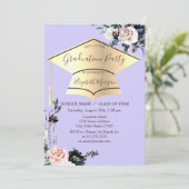 Goud Afstudeerder Pet, Bloemen Licht Paarse Afstud Kaart (Staand voorkant)