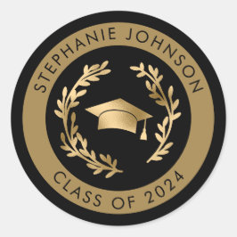 Goud Afstudeerder Pet Klasse van 2024 Afstuderen Ronde Sticker
