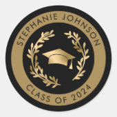 Goud Afstudeerder Pet Klasse van 2024 Afstuderen Ronde Sticker (Voorkant)