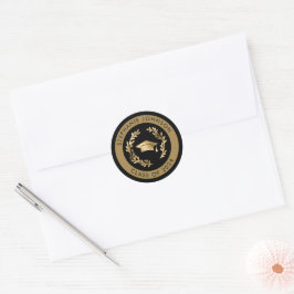 Goud Afstudeerder Pet Klasse van 2024 Afstuderen Ronde Sticker