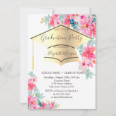 Goud Afstudeerder Pet Lente Bloemen Afstuderen Kaart (Voorkant)