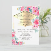 Goud Afstudeerder Pet Lente Bloemen Afstuderen Kaart (Staand voorkant)