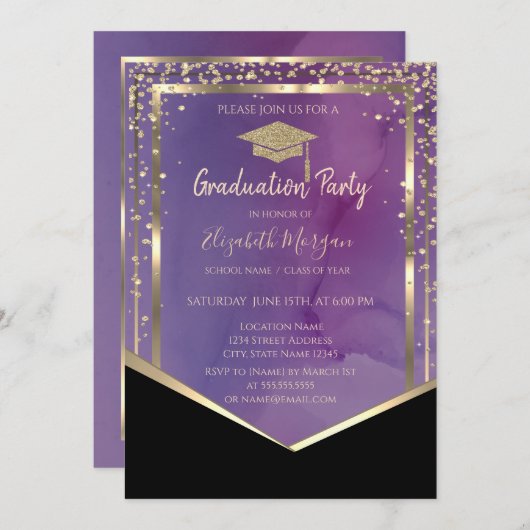 Goud Afstudeerder Pet Lijst Waterverf Violet Afstu Kaart (Voorkant / Achterkant)